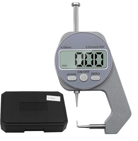Spessimetro digitale, con quadrante rotondo, schermo LCD da 0 a 10 mm, display digitale, punta curva, mini strumento di misurazione dello spessore per gioielli, pelle, fogli di metallo, carta
