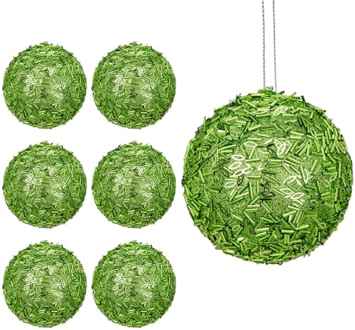 Hollyone Palline grandi glitterate da 10 cm, 6 decorazioni per albero di Natale color oro champagne, ornamenti da appendere con paillettes, palline di Natale giganti per feste, matrimoni, centrotavola