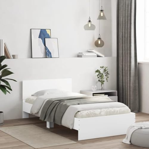 vidaXL Bettgestell mit Kopfteil und LED-Leuchten Weiß 100x200 cm