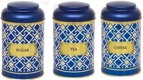 Nobel Blue Floral Pattern Design Canister Tin (Round Tea,Sugar,Coffee)