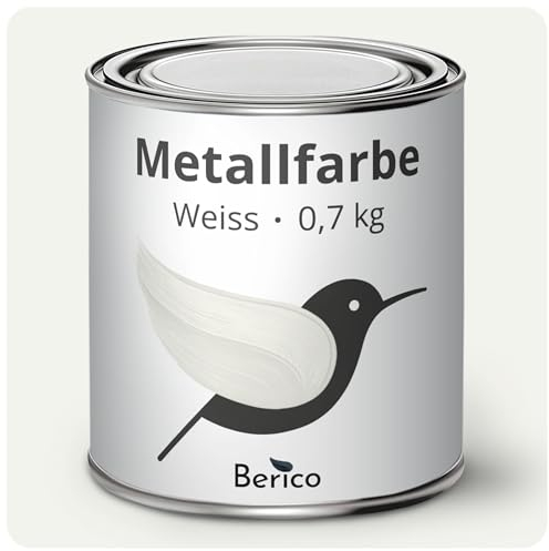 Berico Metallfarbe - Weiss - 0,7 Kg - 4in1 Premium Metallschutzlack - Direkt auf Rost - Für Stahl, Zink, Aluminium, Kupfer und Eisen