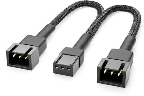 deleyCON 15cm 3-Pin Lüfter Y-Kabel Nylon Adapterkabel - Schwarz | Kurzes 15cm, robustes Adapterkabel für effiziente PC-Kühlung, 2 Lüfter an einem Anschluss