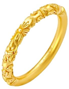 Epinki Echte Goldschmuck, 24K Gold 999 Ringe, Vintage Blumen Verlobungsring, Gelbgold Au750 Freundschaftsringe Partnerringe Eheringe Gr.53 (16.9)