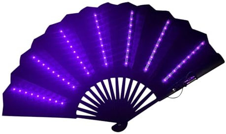 Faltbarer Ventilator mit LED-Licht, Festival-Rave-Handventilator, tragbares Rave-Zubehör, Mehrzweck-Faltventilator für Auftritte, Bauchtanz