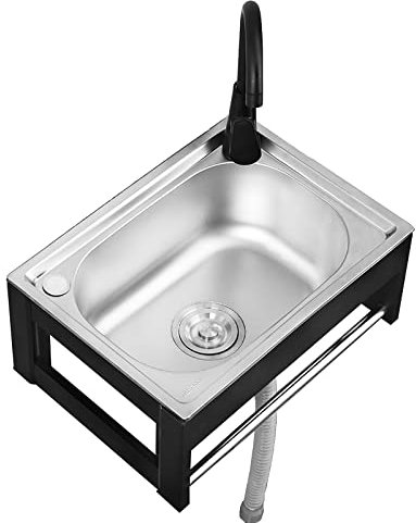 Commercial Restaurant Kitchen Sink Stainless Steel Commercial Wall Mounted Hand Sink with Faucet Drain Towel Bar for Garage Restaurant Kitchen Laundry Room Bathroom Vessel Sink.