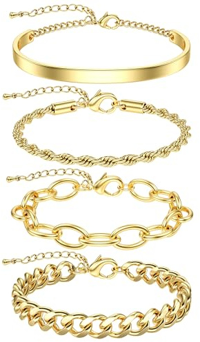 Krfy 4Stück Armreif Gold Oder Silber Breit - Schmuck Armband Damen Edelstahl Wasserfest - Dickes Armband Set