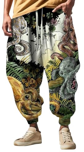 Joggingbyxor herr med 3D-tryck, träningsbyxor herr långa breda ben, hip hop byxor lös passform fritidsbyxor stretch herrbyxor vinter träningsbyxor mjuka sweatpants bekväma snörbyxor, Z08rosa, 3XL