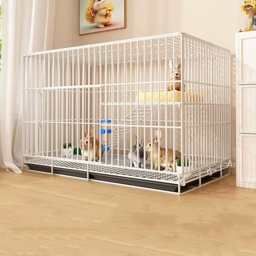 2-stöckiger Kaninchenkäfig für Den Innenbereich, Kaninchenstall mit Herausziehbarem Tablett, Meerschweinchen Gehege, Kleintierhaus für Frettchen, Chinchillas, Igel(White,69 * 50 * 57cm)