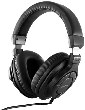 SUUNTOK MR810 Over-Ear Wired Headphones, Closed-Back Studio Monitor Headset with Flexible Professional Stereo Cable for Monitoring, Recording, and Podcasting (Black)