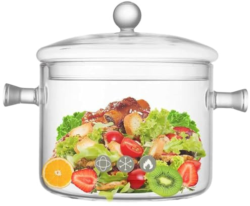 Riavzau Glass Cooking Pot, 1.5L/50Oz Heat-Resistant Borosilicate Glass Saucepan with Cover, Cookware Set Stovetop Pot for Soup, Pasta,& Baby Food (50OZ)