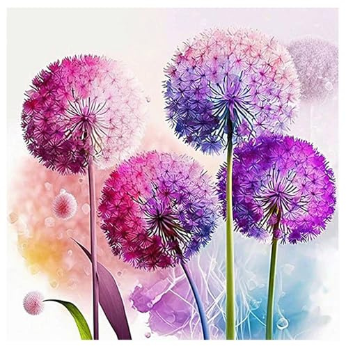 SHEGZHUC Diamond Painting Dandelion Purple 30 x 30 cm Diamond Painting Flowers Diamond Painting Dandelion Purple Mosaic Diamond Painting Art Embroidery Cross Stitch Pictures Gift Wall Decoration