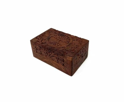 PINE PENTAGRAM Wooden Handcrafted Storage Box – Tree of Life Design, 4x6