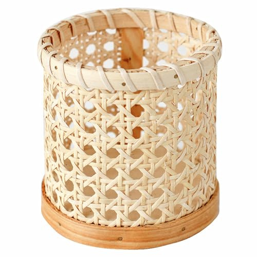 Rattan Pen Holder, Handwoven Cylindrical Desk Wicker Pencil Cup Holder