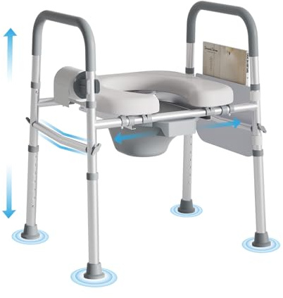Bedside Commode for Seniors, FSA/HSA Eligible Bedside Toilet with Adjustable Width and Height, 400 LBS Weight Capacity, 16.5 Inch Extra Large Soft Seat Plate