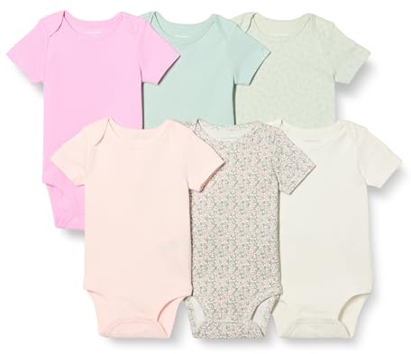 Amazon Essentials Unisex Babies' Regular-Fit Ribbed Cotton Short-Sleeve Bodysuits, Multipacks