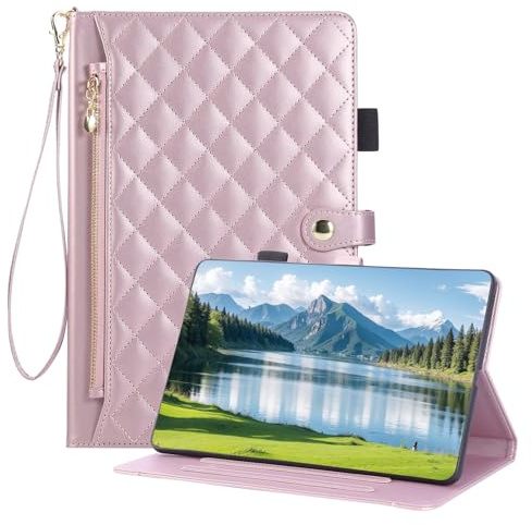 Vaitasy Funda para Samsung Galaxy Tab S6 Lite 10.4 Pulgadas 2024/2022/2020 Correa de Mano Cremallera Cierre Bolsillo Cover Business Cuero PU Carcasa para Galaxy Tab S6 Lite Oro Rosa
