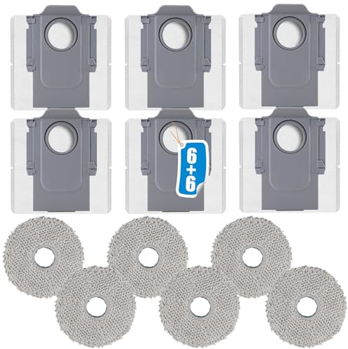 Ensemble de 12 Accessoires pour Aspirateurs Robots Roborock Q Revo/Qrevo S/Qrevo Master/Qrevo Curve/Qrevo MaxV/QV 35A/QV 35S/Qrevo Pro/Qrevo Slim/Qrevo Plus, Avec 6 Sacs À Poussière Et 6 Serpillères