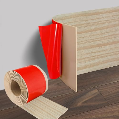 Plinthe flexible en PVC à veinure de chêne blanc - 10 cm x 5 m - Pied-de-mur autocollant, plinthe décorative autocollante pour salon, chambre, cuisine