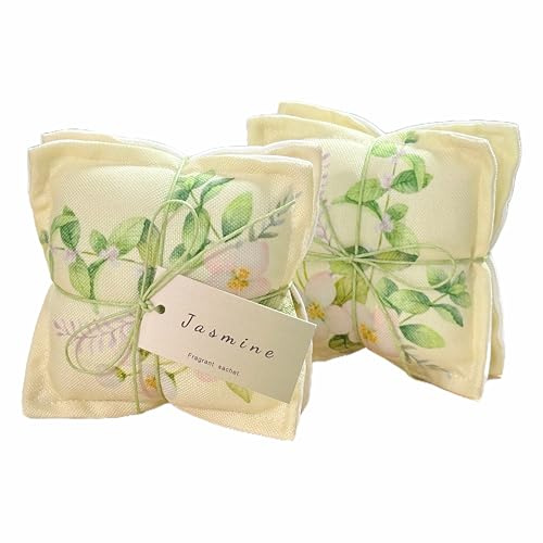 AUCUDA Spring 4pcs Jasmine Scented Sachet Bags for Drawers and Closets Decorations, Potpourri Packets for Women Clothes Storage, Spring Wedding Fragrance Pillow for Bedroom Indoor, Air Fresheners.