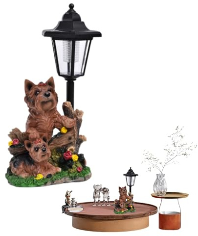 Statua di cane con luce solare, statua da giardino per cane con luce - Figurina d'arte da giardino con luce solare - Decorazione animale, figurina da collezione per patio esterno