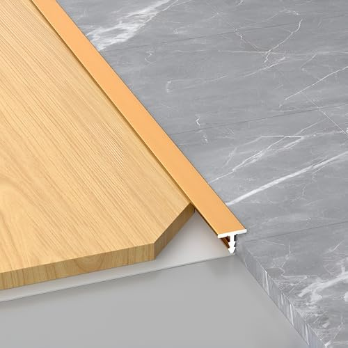 Alu T-Profil Übergangsschiene Übergangsleiste | Fußböden Abdeckleiste | Teppichkantenleiste | 100 Cm 3 Stück | Flach Übergangsleiste Aus Aluminium(Gold,1cm/0.39in)