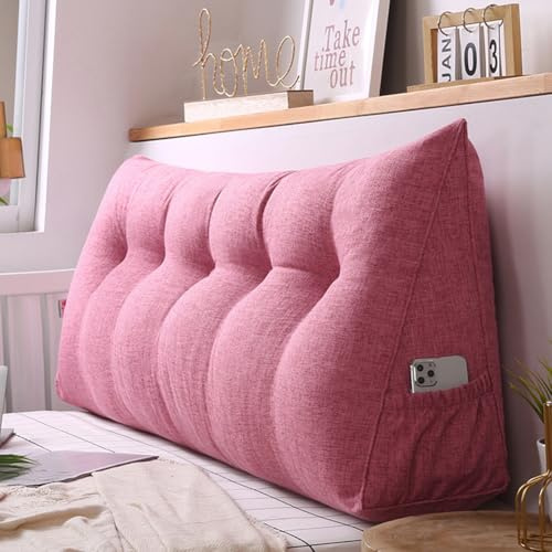 Cojín triangular en forma de cuña, almohada grande de lino, almohada de lectura para cama o sofá, almohada extraíble para cabecera (gris, 80 x 50 x 20 cm)