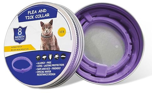 Zeckenhalsband für Hunde und Katzen Flohhalsband Antibellhalsband Katze – 100% Naturlatex – Wasserdicht & Verstellbar – Bis zu 8 Monate Schutz – Mückenabwehr & Flohschutz (Lila, 38cm)