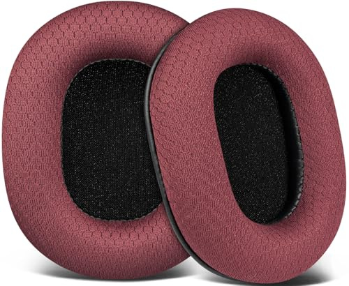 SOULWIT Earpads Replacement for Audio Technica ATH M50X M50XBT M50RD M40X M30X M20X MSR7 SX1 Monitor Headphones, Ear Pads Cushions with Durable Mesh Fabric, High-Density Foam - Burgundy