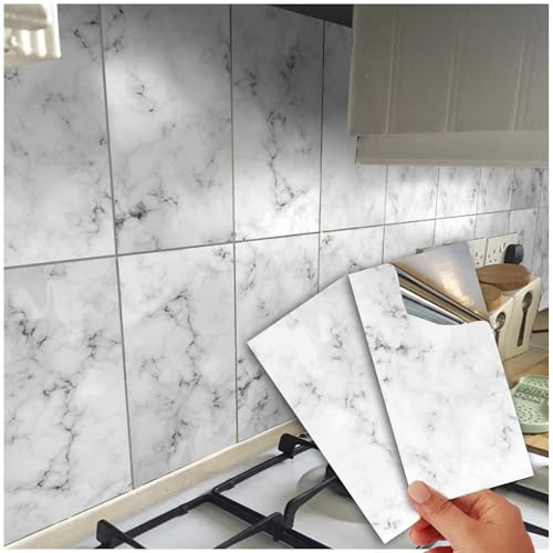 40 Grey Black Marble Tile Stickers Mosaic Tile Stickers Transfers Cover for 8x12 inch 20 x 30 cm Tile Kitchen Bathroom Stick On Wall Peel N Stick Tile Decals