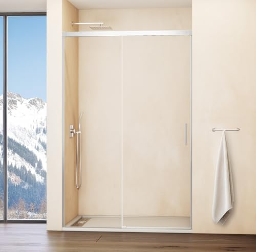 Paroi de Douche Frontale Fixe et Coulissante | Cabine de Douche en Verre 6 mm Anticalcaire Sans Profil Inférieur | Paroi de Douche en Aluminium Premium pour Salle de Bain – 110-115 cm - BASICA