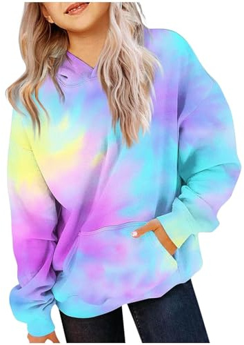 Mjjsk Huvtröjor för barn och flickor Gradient Mode Pullover Sweatshirt Slips Färgning Ledig Tröja Långärmad Toppar Barn Varma Kläder, Lila, 11-13 Years