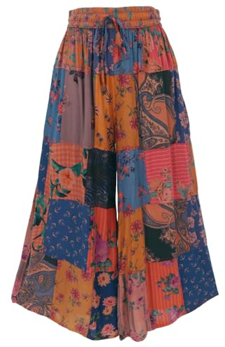 GURU SHOP Patchwork Hose, Weite Boho Sommerhose - Orange, Damen, Size:S