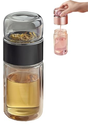 Tryteava Glass Infuser, 3-in-1 Smart Tea Infuser with Double-Walled Glass and Stainless Steel Filter, Leak-Proof Portable Tea Maker for Loose Leaf, Home & Travel (Black, 500ml)