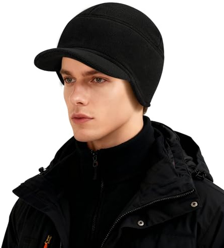 TAGVO Bonnet Cyclisme en Polaire avec Cache-Oreilles Beanie Thermique Coupe-Vent à Visière Courte pour Hommes & Femmes Hiver Vélo Course