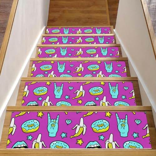RODAILYCAY Confezione da 15 tappetini per scale a forma di ciambella a banana, antiscivolo, per gradini in legno, tappeti per scale da interni, tappetini di sicurezza per anziani, bambini e cani