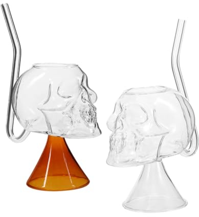 POPETPOP 2 pièces Verre à Vin Forme Tête de Mort Transparent Lot de Calices Créatifs pour Cocktails et Vin Élégant et Polyvalent pour Fêtes Halloween Bars et Restaurants