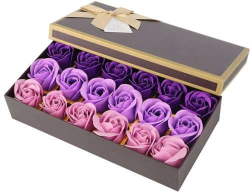 Fockety Coffret Cadeau Romantique de Savon Rose dégradé Violet pour Cadeau de Vacances, Savon de Bain Fait à la Main pour la Saint-Valentin/fête des Mères/Noël, 18 Fleurs de Jouet Rose