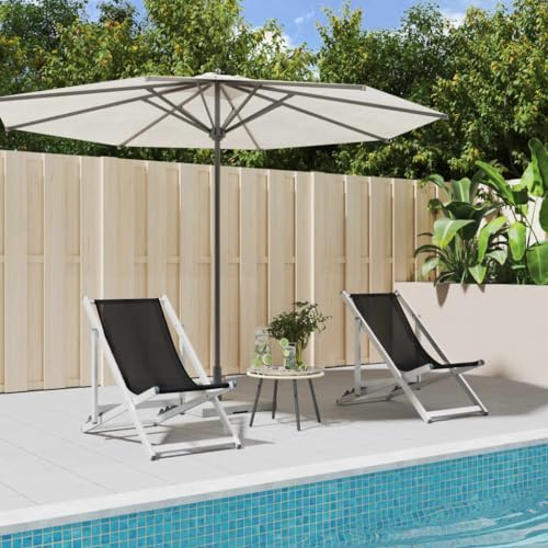 Tonture Strandstühle 2 STK. Klappbar Schwarz, Aluminium Textilene, Verstellbare Rückenlehne für Garten, Terrasse, Balkon, Max. 110 kg Traglast