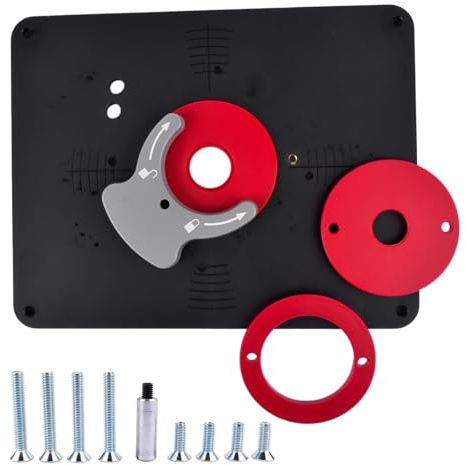 SHOOYIO Plaque d'insertion de table de toupie en métal avec trous pré-percés pour un montage sûr pour les défonceuses dans des paramètres professionnels de remplacement de table de toupie