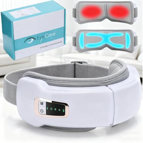 Masseur Oculaire Avec Chaleur, Appareil de Relaxation Oculaire Rechargeable Avec 5 Modes, Masseur Électrique pour Les Yeux pour Soulager la Fatigue Oculaire et les Poches (Blanc)