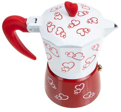 NUOBESTY Cafetière Italienne Moka 6 Tasses Rouge Motif Octogonal, Cafetière Manuelle en Aluminium pour Cuisinière, Pot à Café Filtre pour Usage Domestique et Bureau