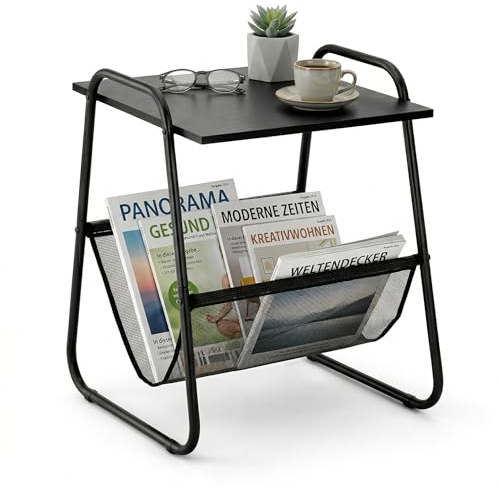 Wonnika Beistelltisch Schwarz, Metall und Holz Couchtisch, 40x40x55 cm | Kleiner modern tisch für wohnzimmer & schlafzimmer, mit stauraum, nachttisch