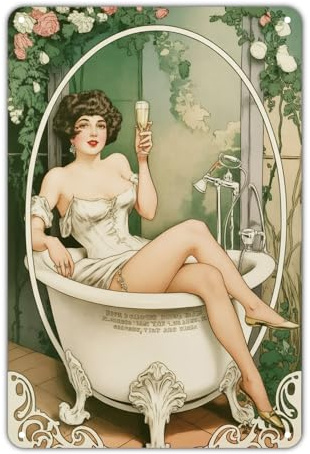Dama Retro En La Bañera Letreros De Estaño Vintage Cartel De Chapa Resistente Y Duradera Letrero De Metal para Pub Salón Clube 20X30Cm