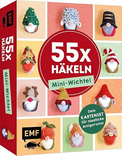 55 x häkeln – Mini-Wichtel: Dein Kartenset: 55 Karten mit herbstlichen und winterlichen Amigurumis | Mit allen Grundlagen im praktischen Booklet