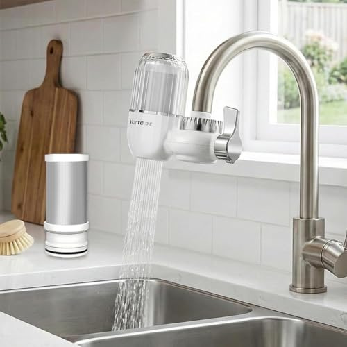 Vortopt Water Filter for Sink Faucet, NSF Certified Faucet Water Filter | 400 Gallon, Activated Carbon, Can Reduces 99% Chlorine and Odor, 3-6 Month Lifespan, With 1 filter element, T4
