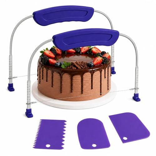 2 Pcs Cake Leveler Tools, Adjustable Cake Cutter with Scraper Set | Purple 27cm Professional Cakes Slicer for Baking Maintenance Accessory
