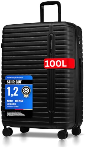 Cocoono Hartschalenkoffer XL Groß - 100L Volumen erweiterbar auf 117L - 158cm Gurtmaß - 8 Rollen 360° drehbar - Leichter Koffer mit TSA Schloss & Teleskopgestänge - Reisekoffer (Schwarz, XL)