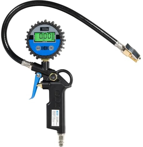 Güde Digital däckfyllare 11 E (arbetstryck max. 7 bar, 4-siffrig digital display i bar, psi, kPa, kgf/cm², automatisk växling, anslutningsnippel, luftavtappningsventil, ventilkontakt, test GUT)