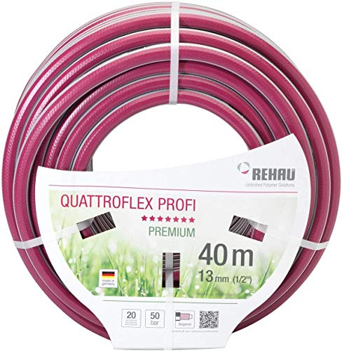 REHAU Premium-Gartenschlauch QUATTROFLEX Profi 1/2 Zoll 40m: für professionelle Anwendungen, kein abknicken, kein verdrehen, extrem druckfest