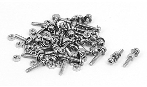 sourcing map 40Set M1,6x10mm 304 Edelstahl flach Kreuzschlitz Bolzen Schraube mit Scheibe